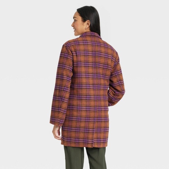 A New Day Women’s brown plaid overcoat NWT - Picture 3 of 11